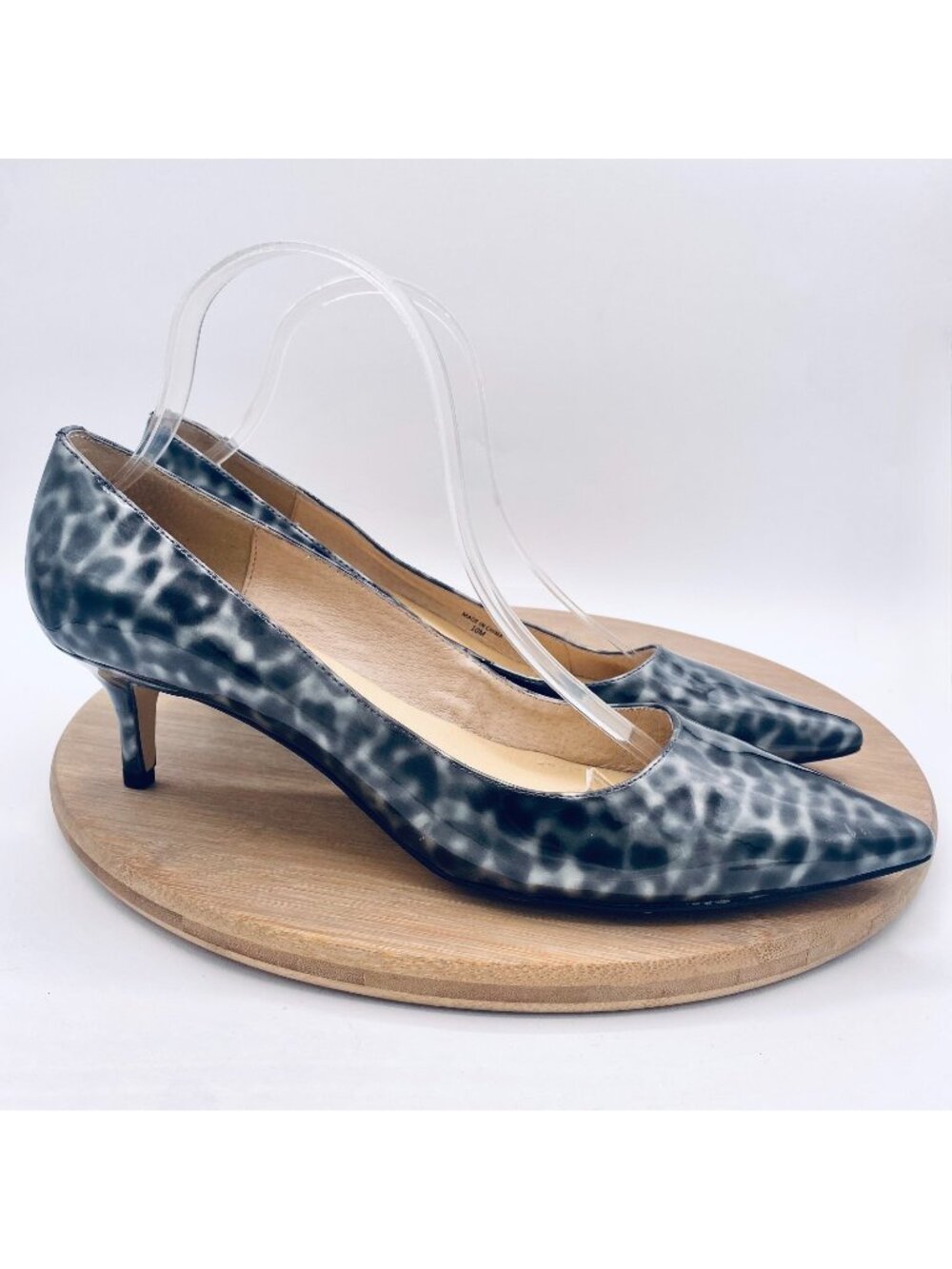 Kate Spade Shoes Womens 10 Gray Leather Animal Print Kitten Heels